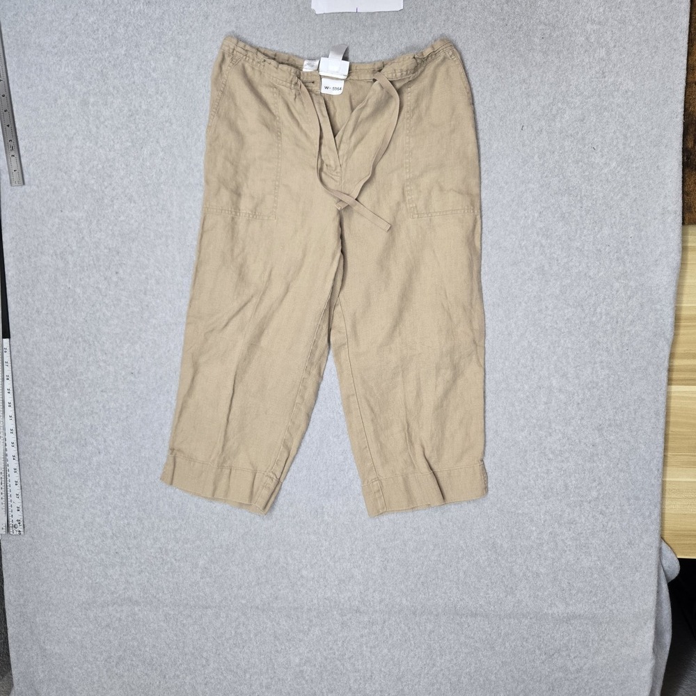 Jones New York Sport Women Pants 10 Beige Linen Cropped Coastal 21" Inseam